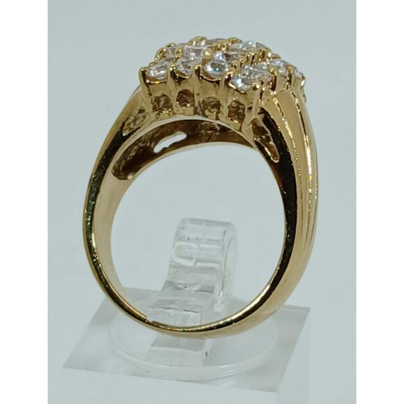 1990's Gold Vermeil Sterling Silver Sim Diamond Cluster Cocktail Ring Size 7 - Picture 8 of 10